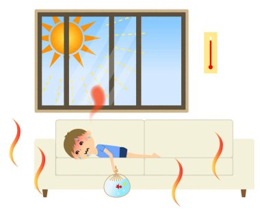 Güneş çarpması ile bir çocuk / güneş çarpması çocuklar bir örnektir.