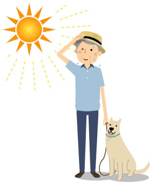 Yaşlı adam bir köpek yürüyen bir şapka / bir şapka giymiş bir köpek yürüyen yaşlı bir adam bir örnektir.