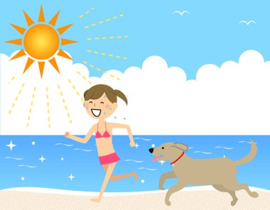 Kız, bir köpeği/örnek bir köpekle kaçan bir kız ile çalışan.
