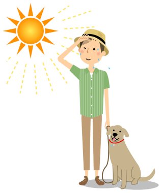 Genç adam bir köpek yürüyen bir şapka / bir şapka giymiş bir köpek yürüyen bir genç adam bir örnektir.