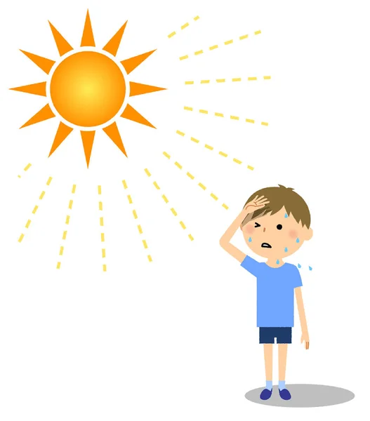 Boy Who Likely Become Heat Stroke Illustration Boy Who Likely — Stock Vector
