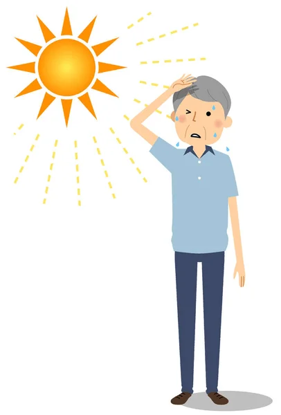 Elderly Man Who Likely Become Heat Stroke Illustration Elderly Man — Stock Vector