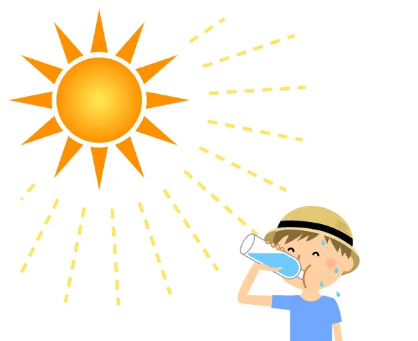 Boy Feeding Hydration Illustrazione Ragazzo Che Fornisce Idratazione — Vettoriale Stock