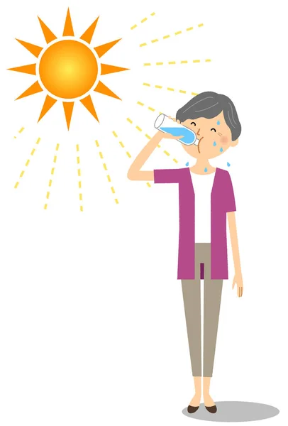 Illustration Elderly Woman Who Supplies Hydration Elderly Woman Feeding Hydration — Stock vektor