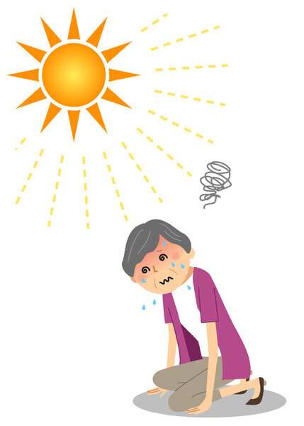Elderly woman who became heatstroke/It is an illustration of an elderly woman who became a heat stroke.