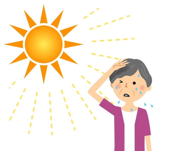 Yaşlı Kadın Için Büyük Olasılıkla Güneş Çarpması Haline Isı Inme — Stok Vektör