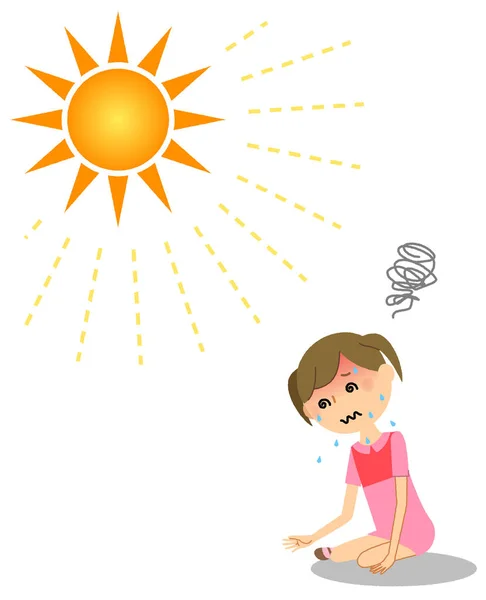 Güneş Çarpması Bir Kızla Güneş Çarpması Kız Bir Örnektir — Stok Vektör
