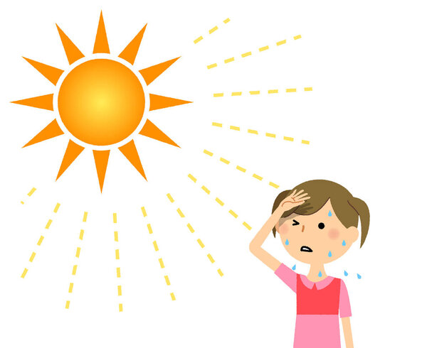A girl who is likely to become a heat stroke/Illustration of a girl who is likely to become a heat stroke.