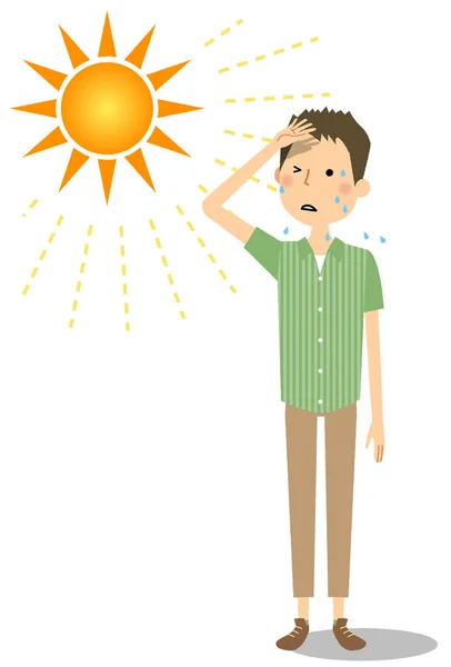 Young People Who Likely Become Heat Stroke Illustration Young Man — Stock Vector