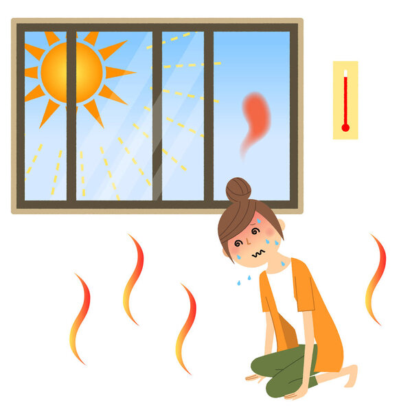 Young woman who became heatstroke/It is an illustration of an young woman who became a heat stroke.