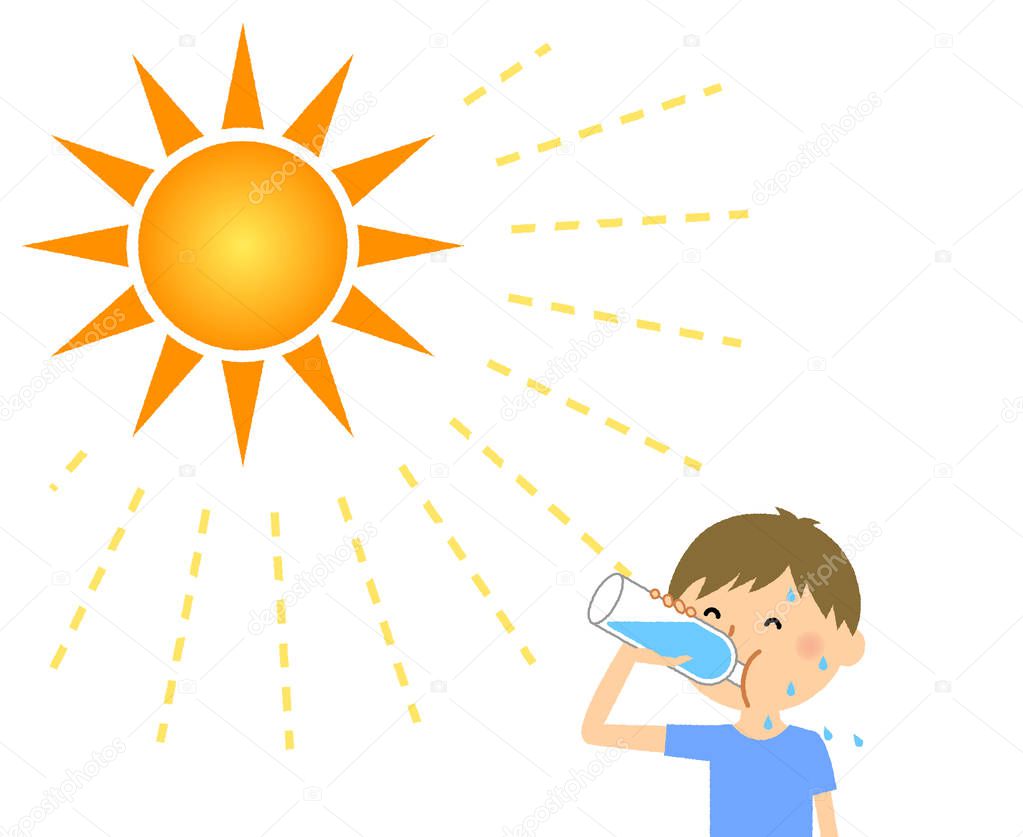 Boy feeding hydration/It is an illustration of a boy who supplies hydration.
