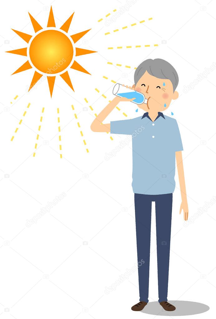Elderly man feeding hydration/It is an illustration of an elderly man who supplies hydration.