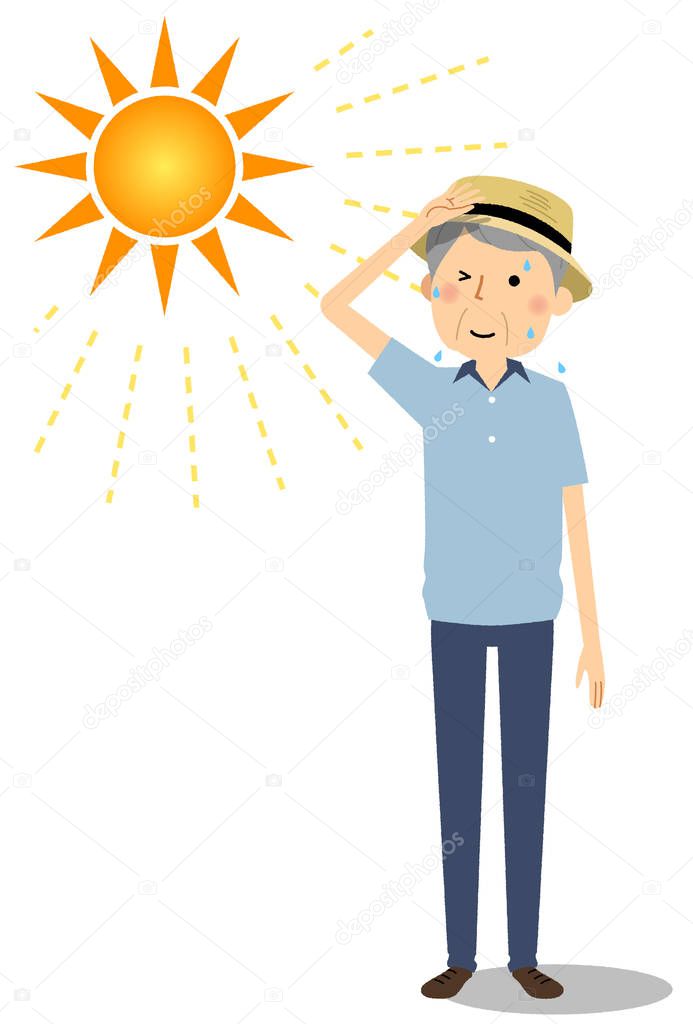 Elderly man going out wearing a hat/It is an illustration of an elderly man who goes out wearing a hat.