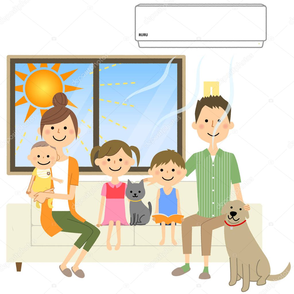 Cooling family in the room/It is an illustration of a family that is cool in the room.