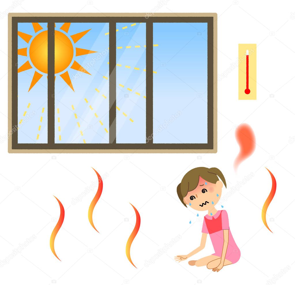 A girl with heat stroke/It is an illustration of a heat stroke girl.