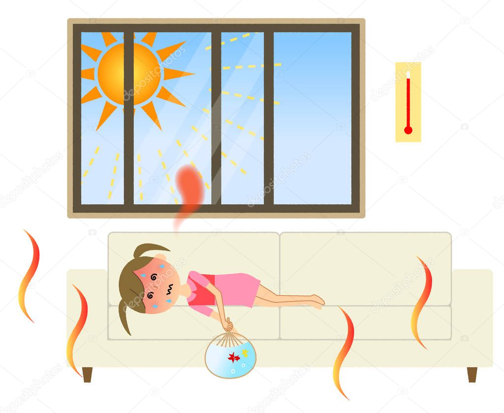 A girl with heat stroke/It is an illustration of a heat stroke girl.