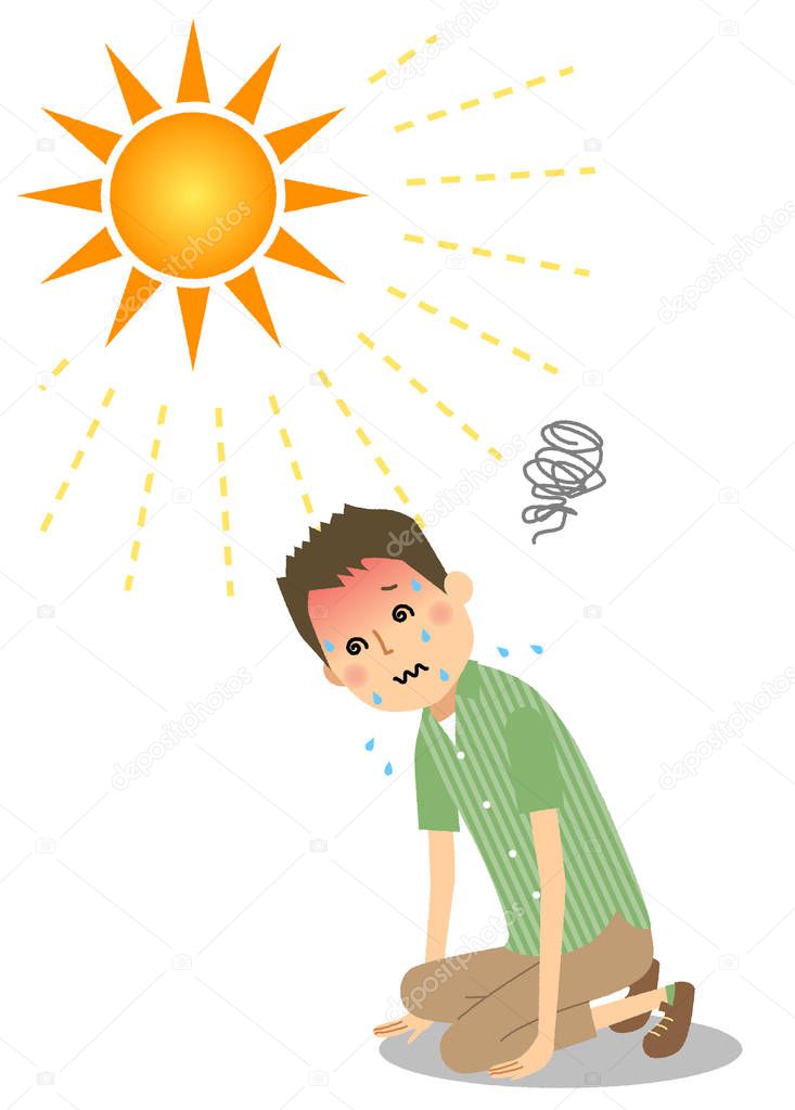 Young man who became heatstroke/It is an illustration of an young man who became a heat stroke.