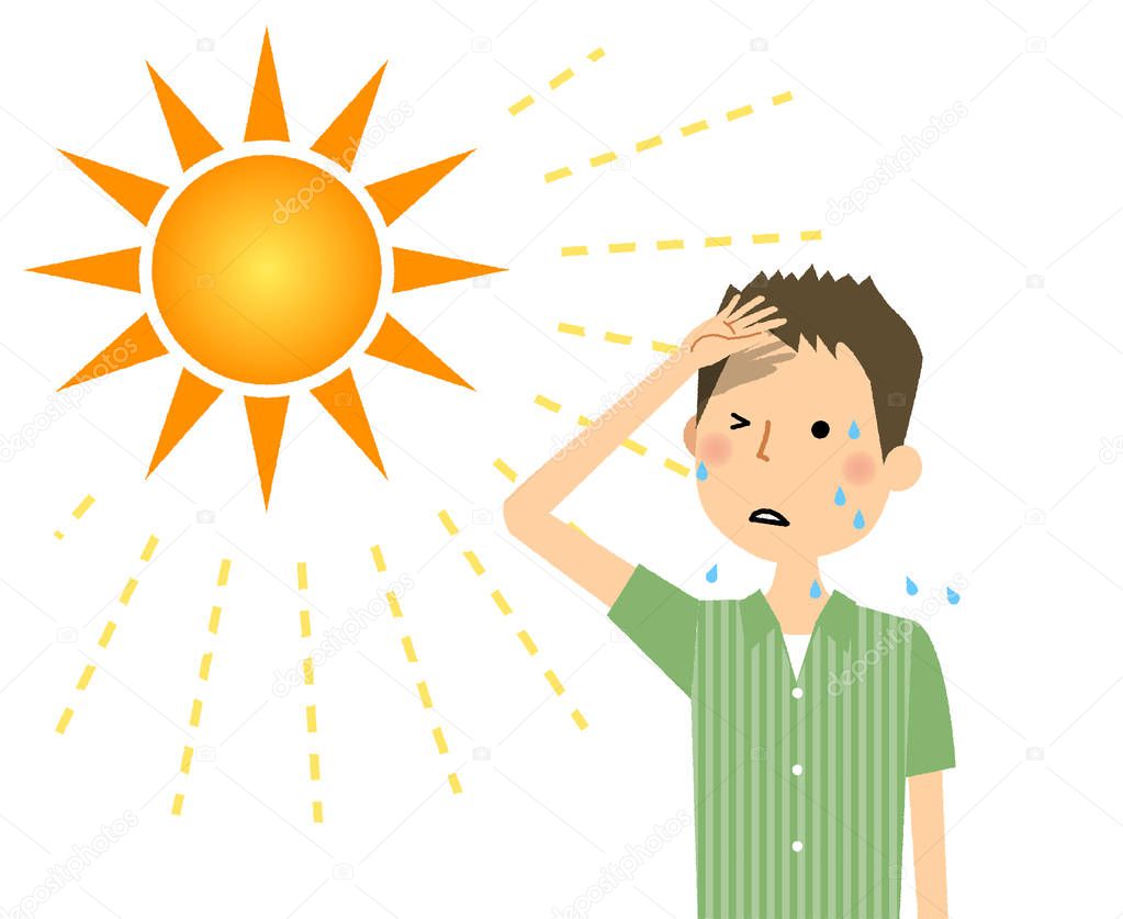 Young people who are likely to become a heat stroke/It is an illustration of an young man who is likely to become a heat stroke.