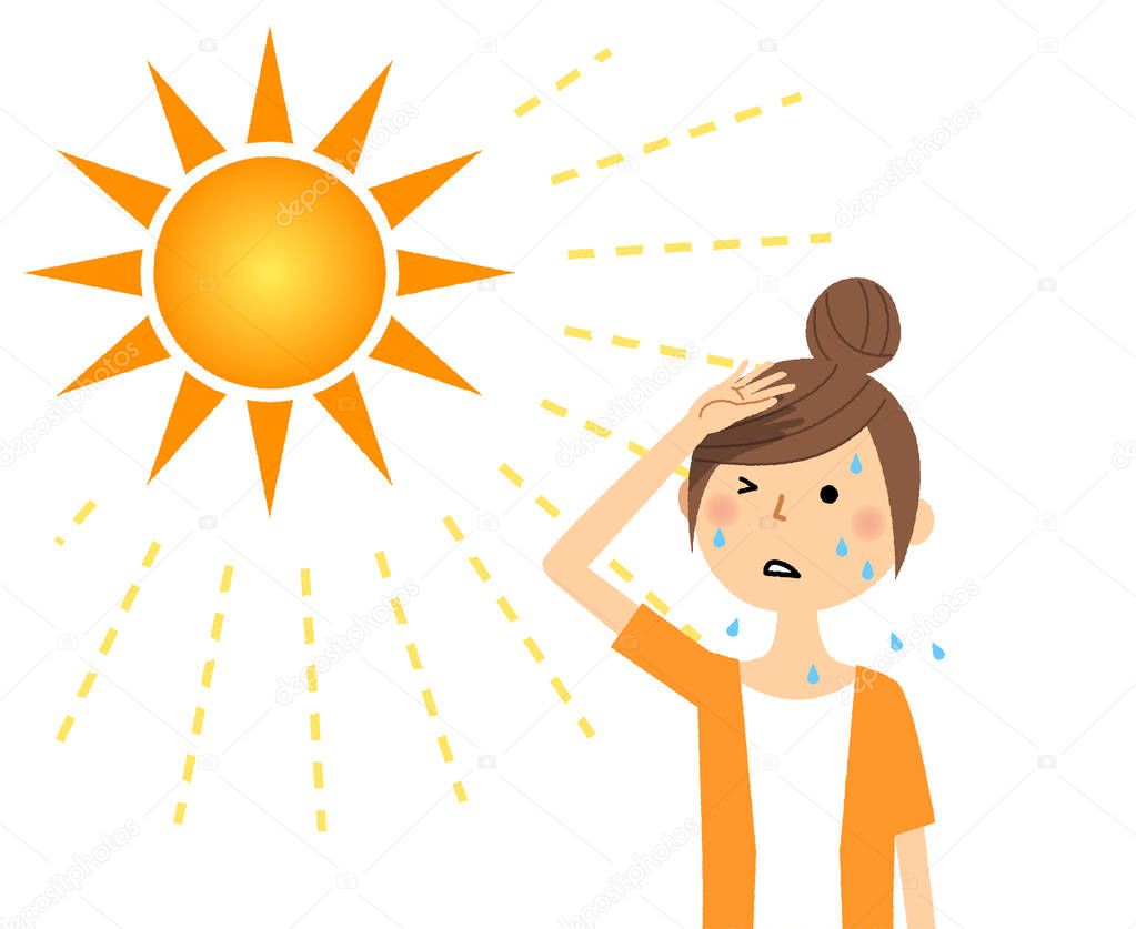 An young woman who is likely to become a heat stroke/It is an illustration of an young woman who is likely to become a heat stroke.