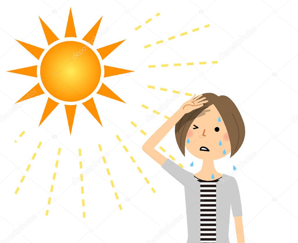 An young woman who is likely to become a heat stroke/It is an illustration of an young woman who is likely to become a heat stroke.