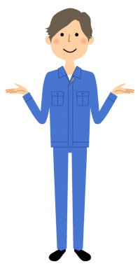 Genç adam, çalışma yaymak iki elle yayılır genç çalışma adam her iki ellerini/illüstrasyon.