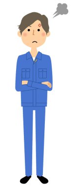 Genç adam, öfke/illüstrasyon öfkeli bir erkek işçinin çalışma.