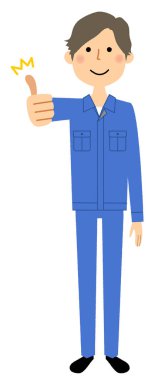Genç adam, çalışma Thumbs up / baş parmak işareti yapıyor bir erkek işçinin gösteren bir örnek bulunmaktadır.