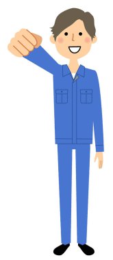 Genç adam çalışma, zafer Duraklat / zafer pozu gerçekleştiren bir erkek işçinin gösteren bir örnek bulunmaktadır.