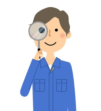 Genç adam çalışma, cam büyütme / Büyüteç arayan bir erkek işçinin gösteren bir örnek bulunmaktadır.