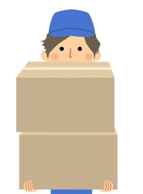 Çalışma genç adam, karton kutu / bir karton kutu taşıyan bir erkek işçinin gösteren bir örnek bulunmaktadır.