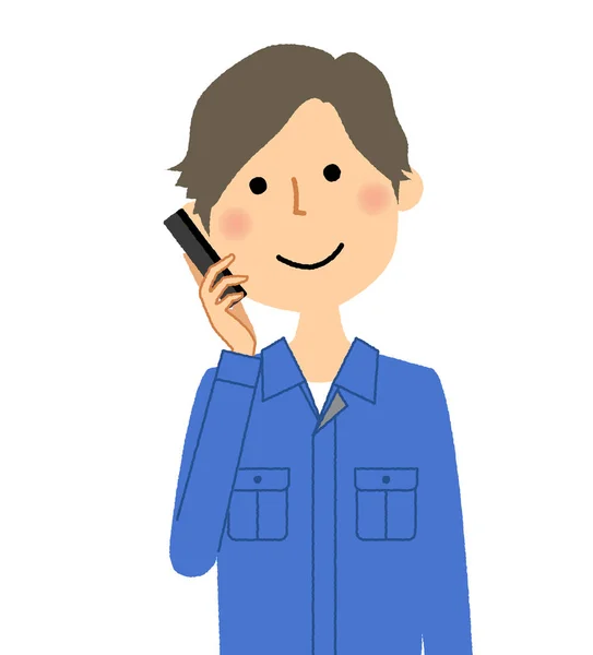 Praca Młodego Człowieka Telefon Ilustracja Mężczyzna Pracownika Rozmowy Smartfonie — Wektor stockowy