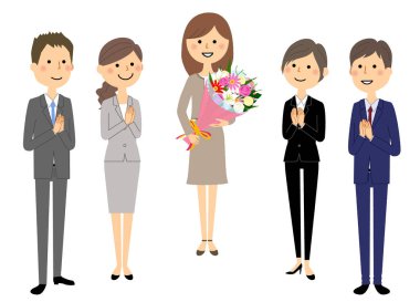 Business team,People in suit/Illustration of a woman in a suit to receive a bouquet. clipart
