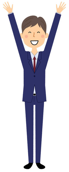 Бизнесмен, ура / Иллюстрация бизнесмена, который поднимает руки вверх
.