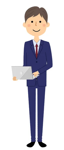 Empresário Computador Portátil Uma Ilustração Homem Negócios Com Computador Portátil — Vetor de Stock