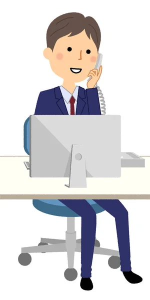 Empresário Telefone Computador Pessoal Ilustração Uma Mulher Terno Para Falar — Vetor de Stock