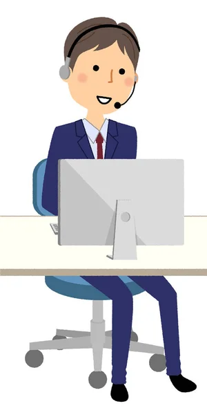Homem Negócios Computador Pessoal Mãos Livres Headset Ilustração Uma Mulher — Vetor de Stock
