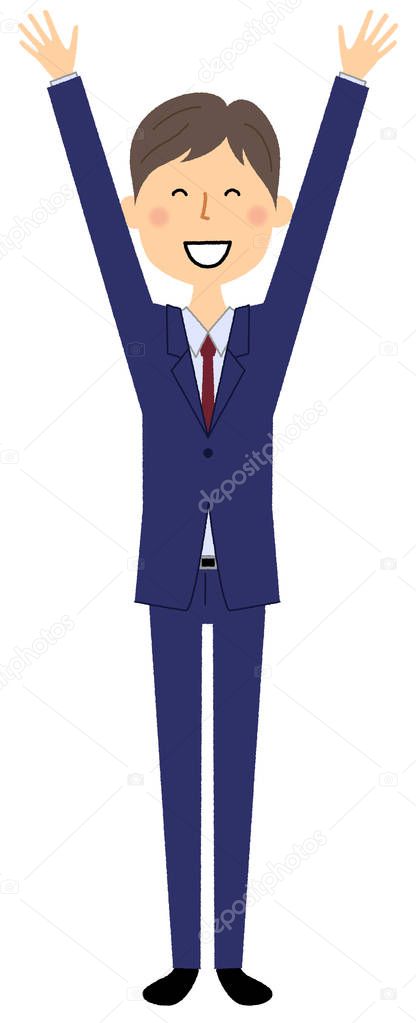 Businessman,Cheers/An illustration of the businessman who cheers with her hands up.
