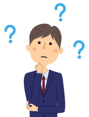 İşadamı, soru / An çizimde bir şüphe olduğunu düşünen işadamı.