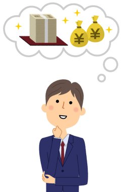 İşadamı, kim çok para hayal genç işadamı büyük maliyet/illüstrasyon.