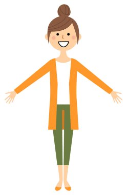 Genç kadın, Anne, iki elini yaymak / iki elle yayılır bir genç kadının gösteren bir örnek bulunmaktadır.