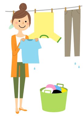 Genç kadın, Anne, yıkama / çamaşır asmak bir genç kadının gösteren bir örnek bulunmaktadır.