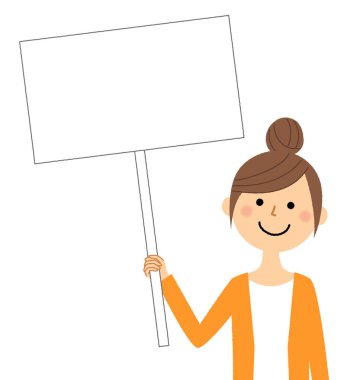 Genç kadın, anne, Beyaz kurul / Beyaz tahtası olan genç bir kadının resmi.