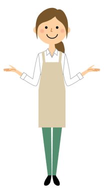 Önlük giyen kadın yaymak her iki kolu / iki eliyle yayılan bir önlük giyen bir kadın bir örnektir.