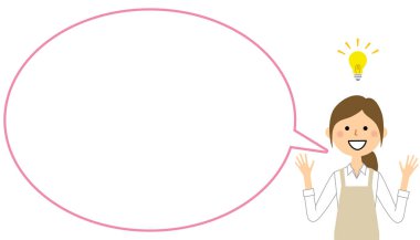 Önlük, boş metin balon, balon giyen kadın / bu bir balon örnek bir önlük giyen bir kadın.