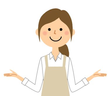 Önlük giyen kadın yaymak her iki kolu / iki eliyle yayılan bir önlük giyen bir kadın bir örnektir.