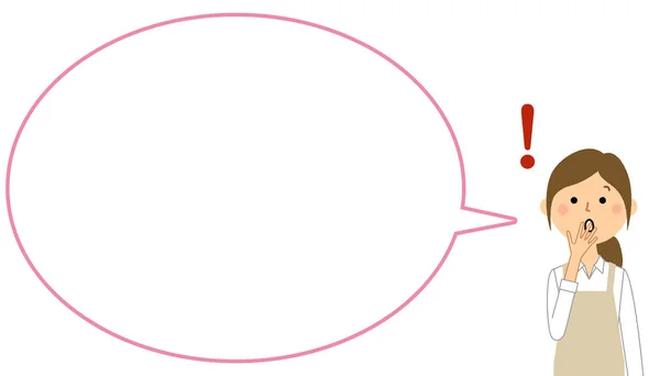 Kvinna Iklädd Förkläde Tom Text Bubbla Ballong Det Ballong Illustration — Stock vektor