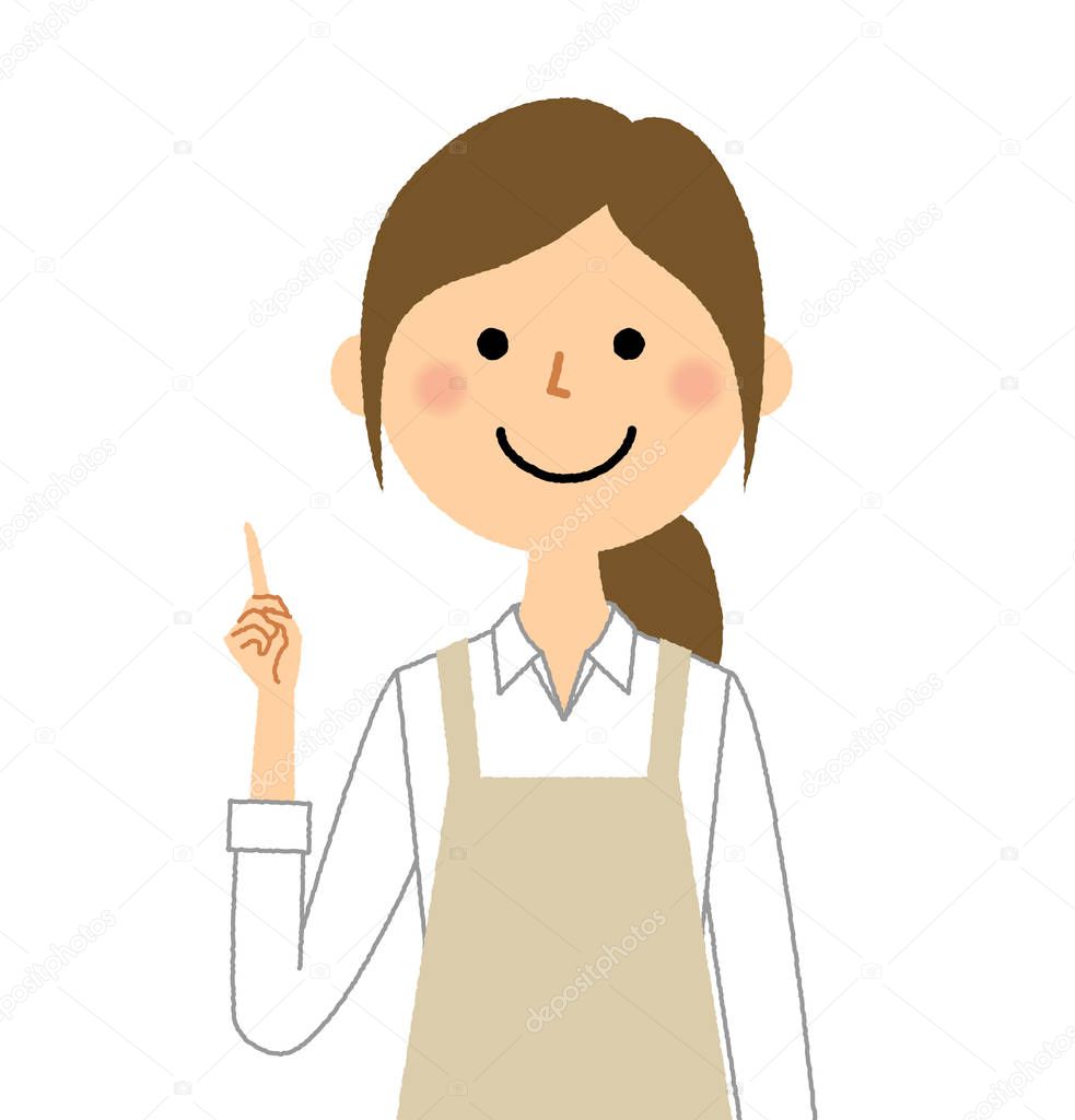 Woman wearing apron,Finger pointing/A woman wearing an apron is an illustration of a finger.