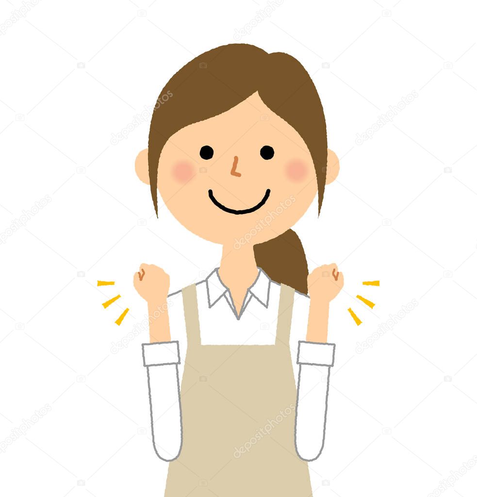 Woman wearing apron, Victory Pause/A woman wearing an apron is an illustration playing a Victory pose.