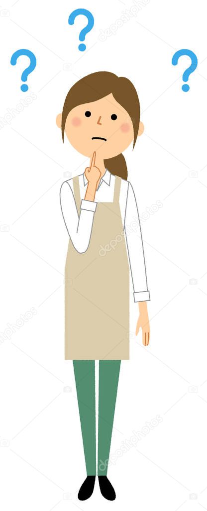 Woman wearing apron,Doubt/A woman wearing an apron is an illustration feels doubtful.