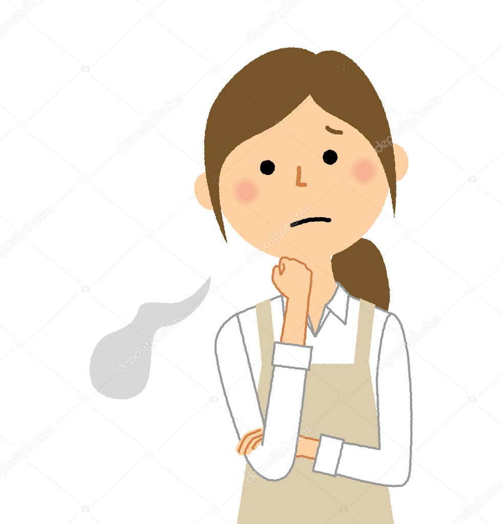 Woman wearing apron,Sigh/A woman wearing an apron is a sighing illustration.